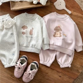 SET NỈ IN HÌNH CHÚ CHÓ CHO BÉ-Giá sỉ 250k