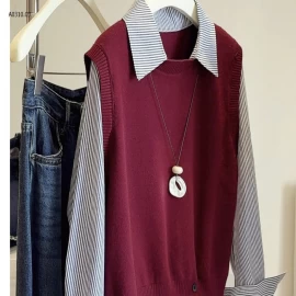 Áo len giả 2 lớp ANNA cổ sơmi phối len - sỉ 243k