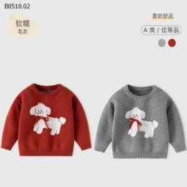 Áo len dệt kim hình cún con đính nơ cho bé - sỉ 175k