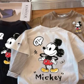 Áo thun dài tay giả 2 lớp họa tiết mickey -Giá sỉ 86k