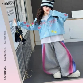 SET ÁO KHOÁC NỈ MIX QUẦN SUÔNG PHỐI MÀU -Giá sỉ áo: 246k  quần: 186k 