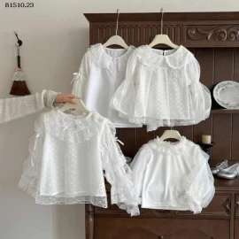 ÁO SƠ MI PHỐI REN LƯỚI CHO BÉ GÁI-Giá sỉ 123k