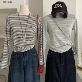 ÁO THUN KẺ DÀI TAY CHO NỮ-Giá sỉ 127k