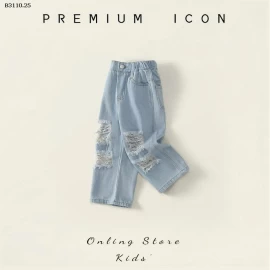 QUẦN JEAN SUÔNG PHỐI RÁCH CHO BÉ GÁI NHÀ  PREMIUN -Giá sỉ 125k