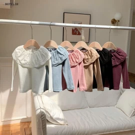 Áo thun cổ nhún ren dài tay công chúa cho bé gái- sỉ 113k