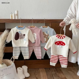 Bộ đồ lông cừu họa tiết hoạt hình Dianxi  cho bé-sỉ 225k