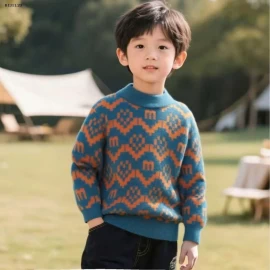 ÁO LEN HỌA TIẾT CỔ TRÒN CHO BÉ-Giá sỉ 135k