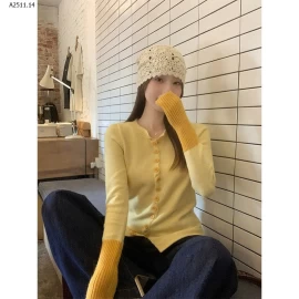 Áo khoác len dệt kim chắp vá dành cho nữ-Giá sỉ 173k