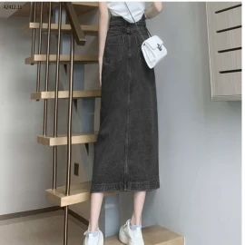 CHÂN VÁY JEAN CHỮ A DÁNG DÀI XẺ TRƯỚC - sỉ 146k