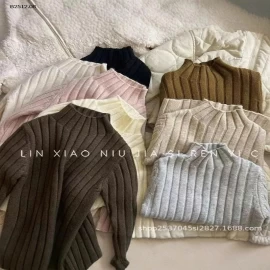 ÁO LEN CỔ CAO PHỐI GÂN MÀU TRƠN CHO BÉ -Giá sỉ 148k