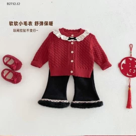 ÁO KHOÁC LEN ĐỎ BÉ GÁI CỔ REN - sỉ 158k