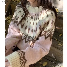   Áo len nữ KANING Fair Isle dệt jacquard nhà KANING-Giá sỉ 230k