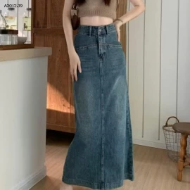 CHÂN VÁY MIDI DENIM CẠP CAO DÁNG CHỮ A - sỉ 184k
