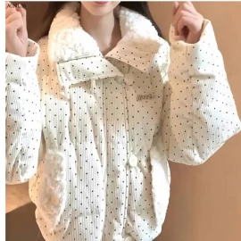 ÁO KHOÁC PHAO CHẤM BI LÓT LÔNG CỔ XINH - sỉ 260k