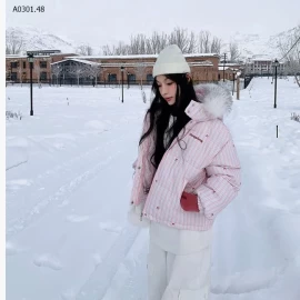 ÁO PHAO NỮ SỌC NƠ CÓ MŨ LÔNG  - sỉ 292k