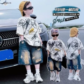 ÁO THUN HỌA TIẾT MIX SHORT JEANS RÁCH - Giá sỉ áo 150k  quần 195k 