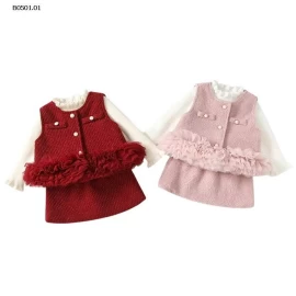 Bộ đồ mùa đông ba mảnh lấy cảm hứng từ Chanel dành cho bé gái-Giá sỉ 402k