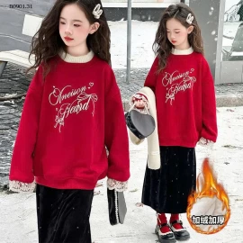 Áo hoodie lót lông cừu kiểu Hàn Quốc mới năm 2025 dành cho BG  - Giá sỉ áo hoodie đỏ : 288k váy nhung đen : 260k