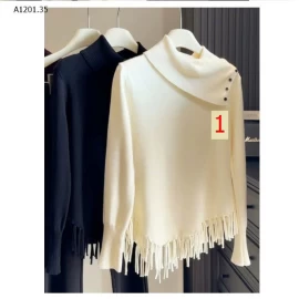  ÁO LEN CỔ BẺ TUA RUA ANNA - sỉ 225k