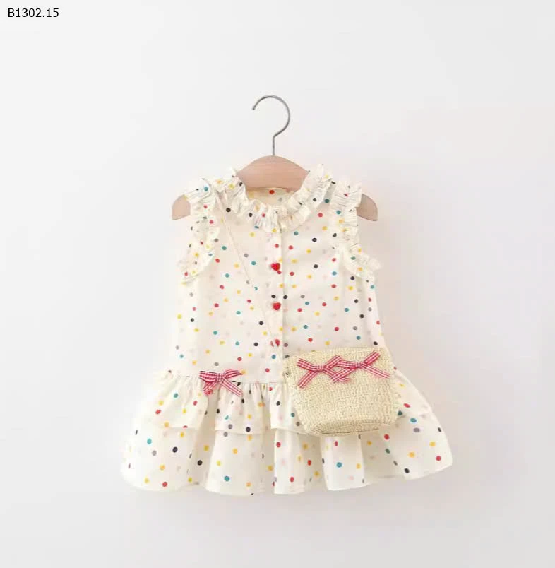 VÁY SÁT NÁCH VIỀN BÈO CHẤM BI BG - si 124k