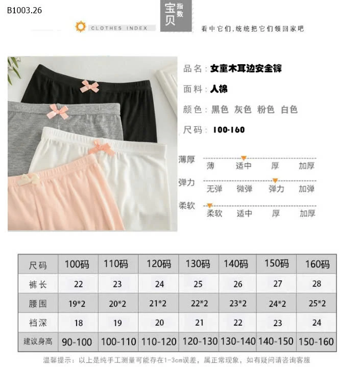 Quần chip đùi bé gái -sỉ 75k/set 4c mix màu