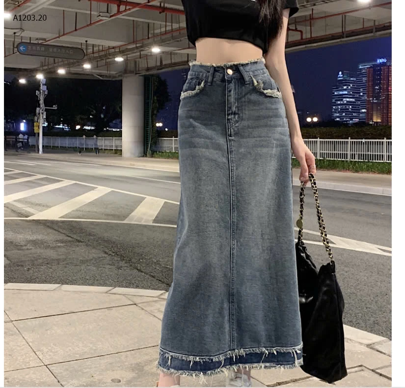 CHÂN VÁY JEAN PHỐI TUA RUA NỮ DÁNG DÀIsỉ 135k