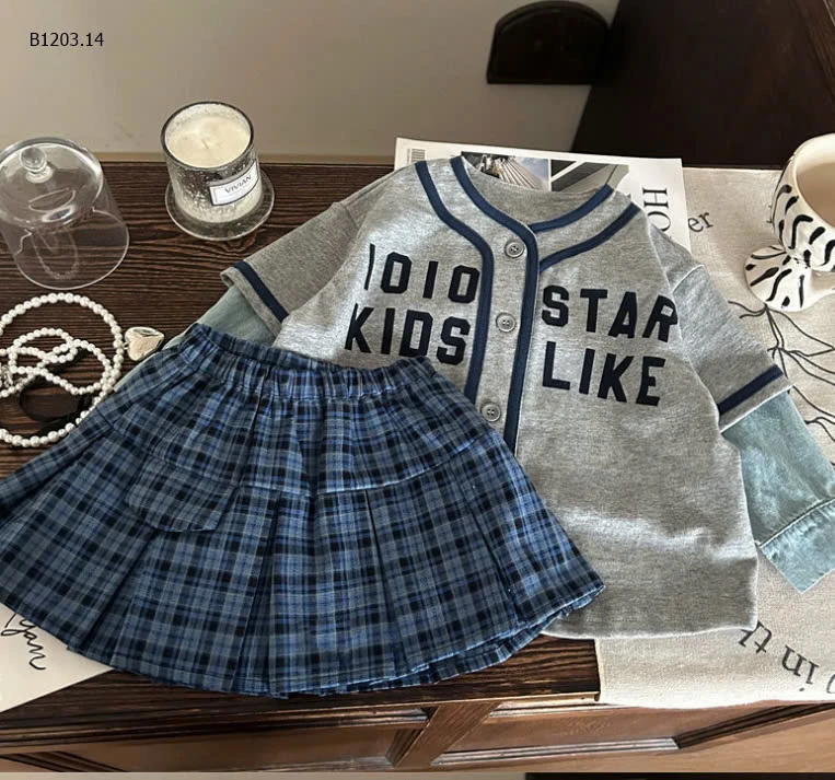 SET ÁO KHOÁC GIẢ 2 MẢNH MIX CHÂN VÁY CARO -sỉ Áo : 192k            Cv : 140k 