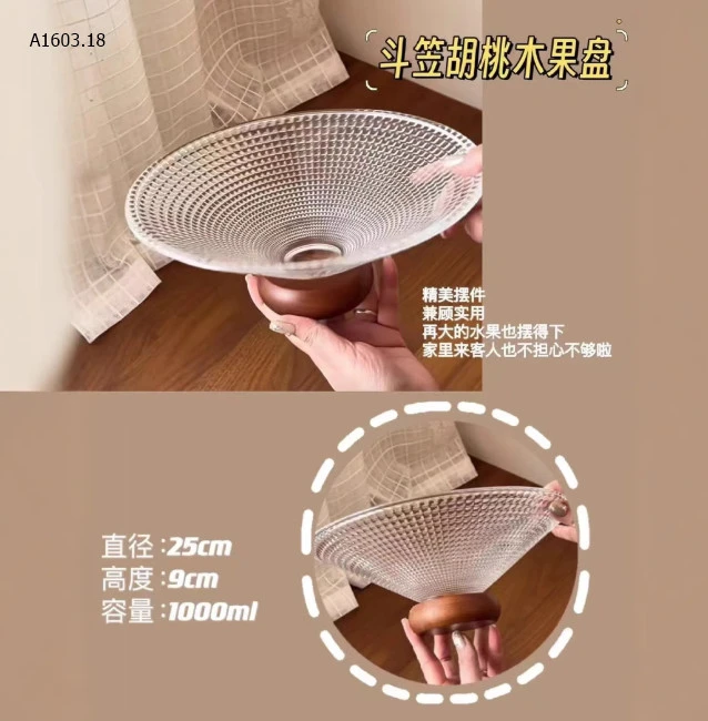 KHAY THỦY TINH ĐẾ GỖ -sỉ 140k