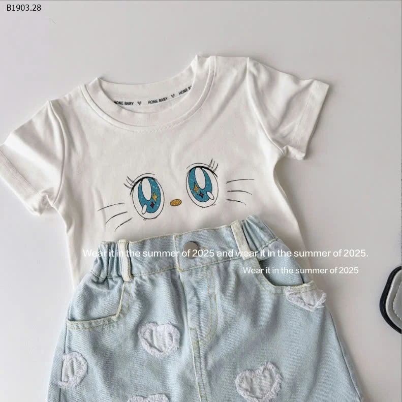 SET ÁO PHÔNG MÈO MIX VÁY- QUẦN JEAN BÉ GÁI -sỉ Áo : 126k            Váy : 160k            Quần : 182k