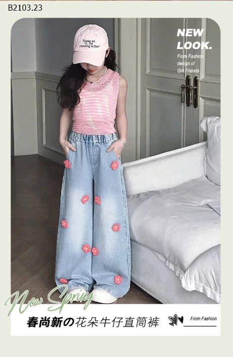 QUẦN JEAN ĐÍNH HOA CHO BÉ GÁI SZ ĐẠI-sỉ 164k