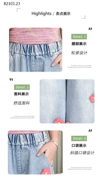 QUẦN JEAN ĐÍNH HOA CHO BÉ GÁI SZ ĐẠI-sỉ 164k