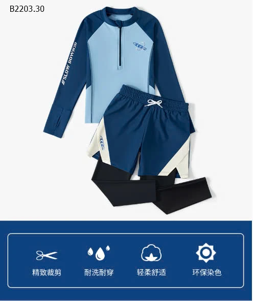 BỘ BƠI DÀI BÉ TRAI HÃNG YUKE CHỐNG NẮNG UPF 50+-sỉ 215k