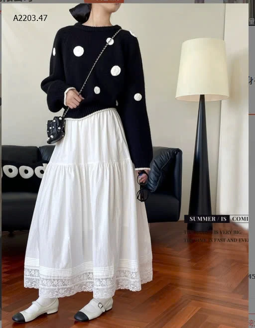 CHÂN VÁY DÁNG DÀI ĐÁP REN ANNA-sỉ 198k