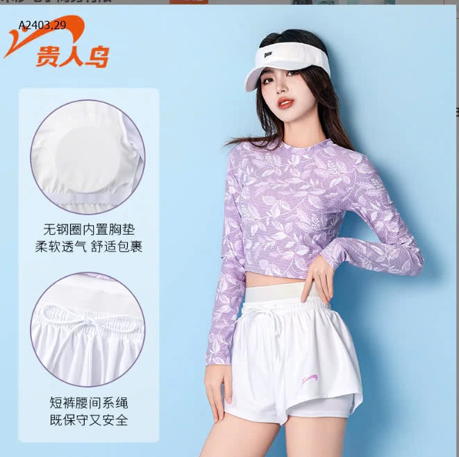 BỘ BƠI ÁO HOA TÍM + QUẦN HÃNG YLIKE-sỉ 270k