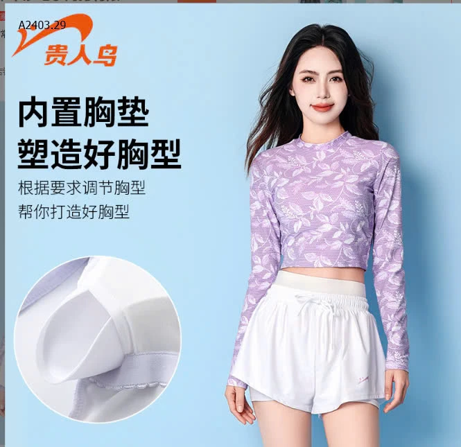 BỘ BƠI ÁO HOA TÍM + QUẦN HÃNG YLIKE-sỉ 270k