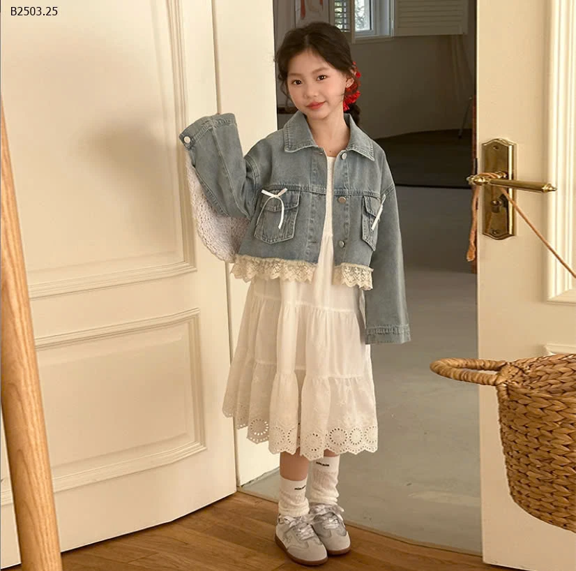 Set áo jean mix váy trắng phối ren 2s bản to-sỉ Áo : 222k            Váy : 217k