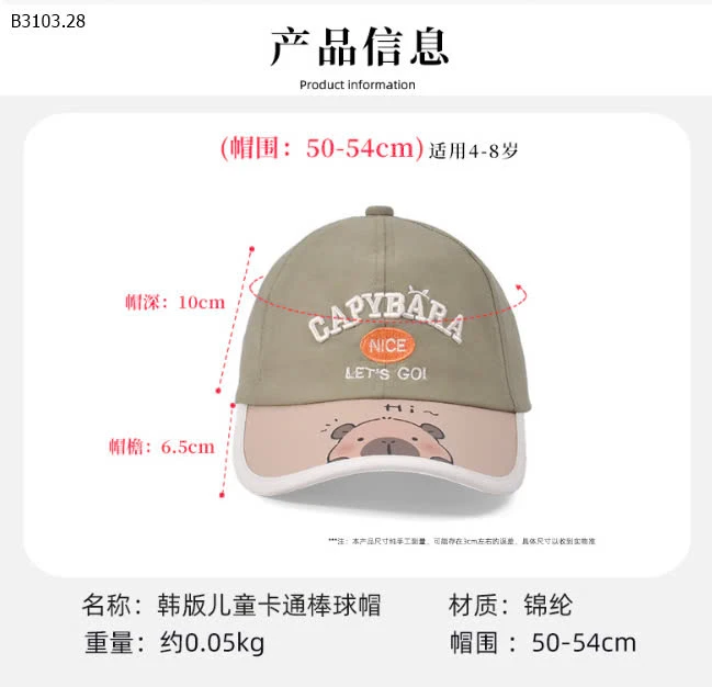 MŨ LƯỠI TRAI CAPYBARA-sỉ 75k