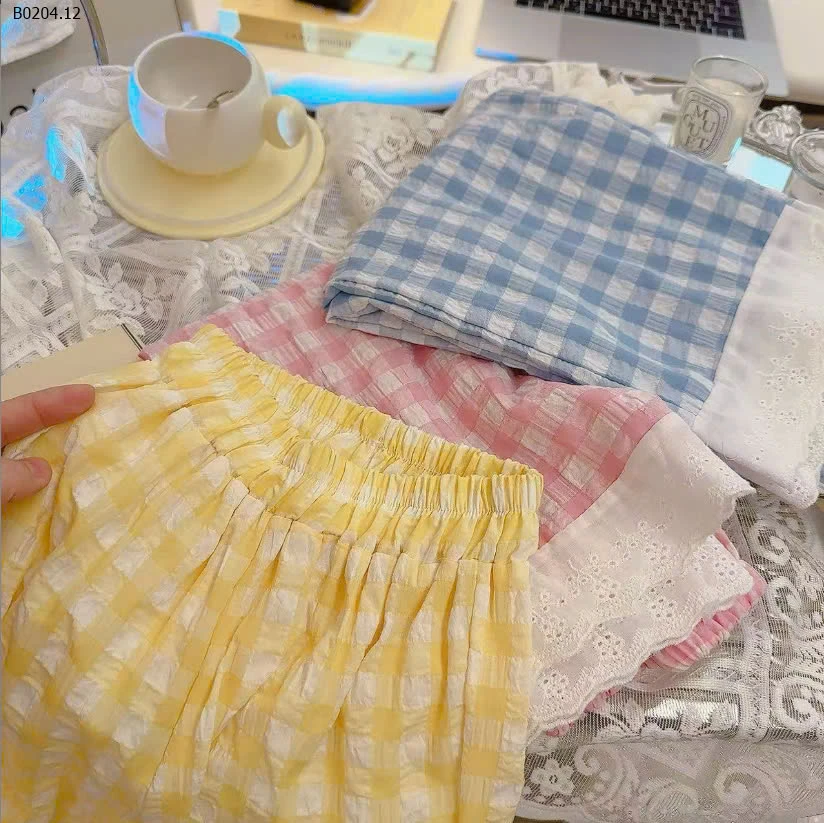 QUẦN CARO PHỐI REN BG-sỉ Sz 80-110 : 64k           Sz 120-150 : 73k