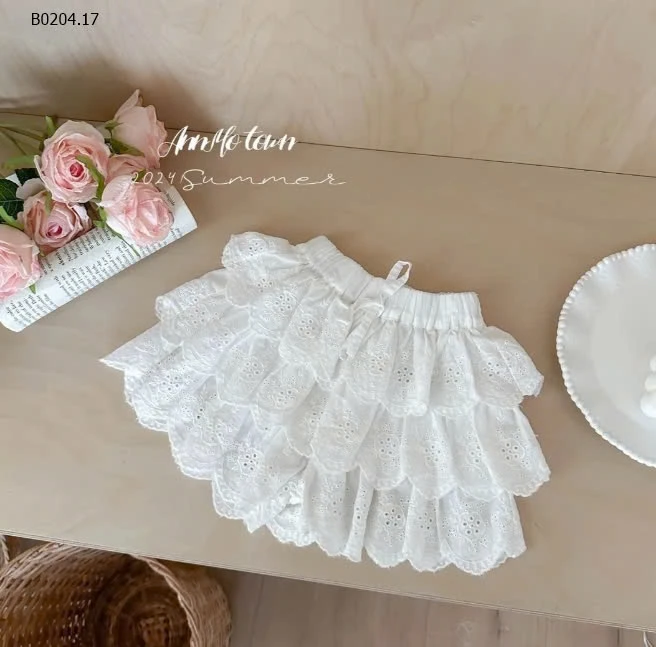 Chân váy thêu hoa xếp tầng cho bé-sỉ 136k