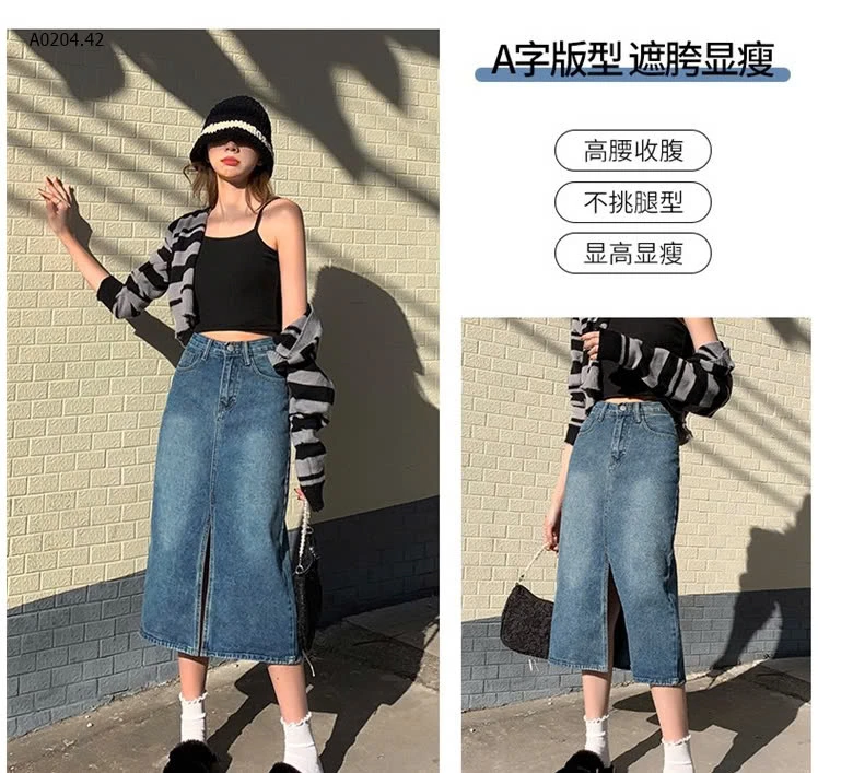 CHÂN VÁY JEANS DÁNG DÀI XẺ TRƯỚC -sỉ 138k