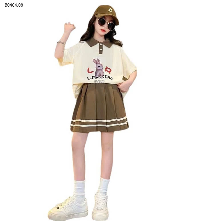 SET ÁO POLO MIX CHÂN VÁY XẾP LY BG -sỉ 150k