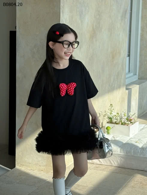 VÁY SUÔNG PHỐI REN TONE ĐEN BÉ GÁI -sỉ 180k