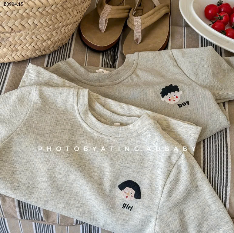 ÁO PHÔNG XÁM CỘC TAY CHO BÉ-sỉ 110k