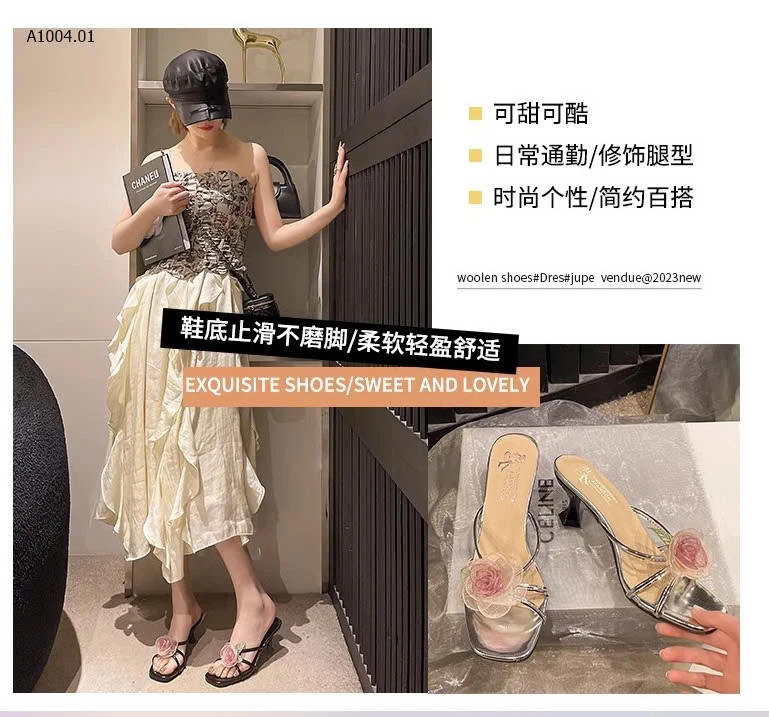DÉP CAO GÓT NỮ GẮN HOA HỒNG  sỉ 160k