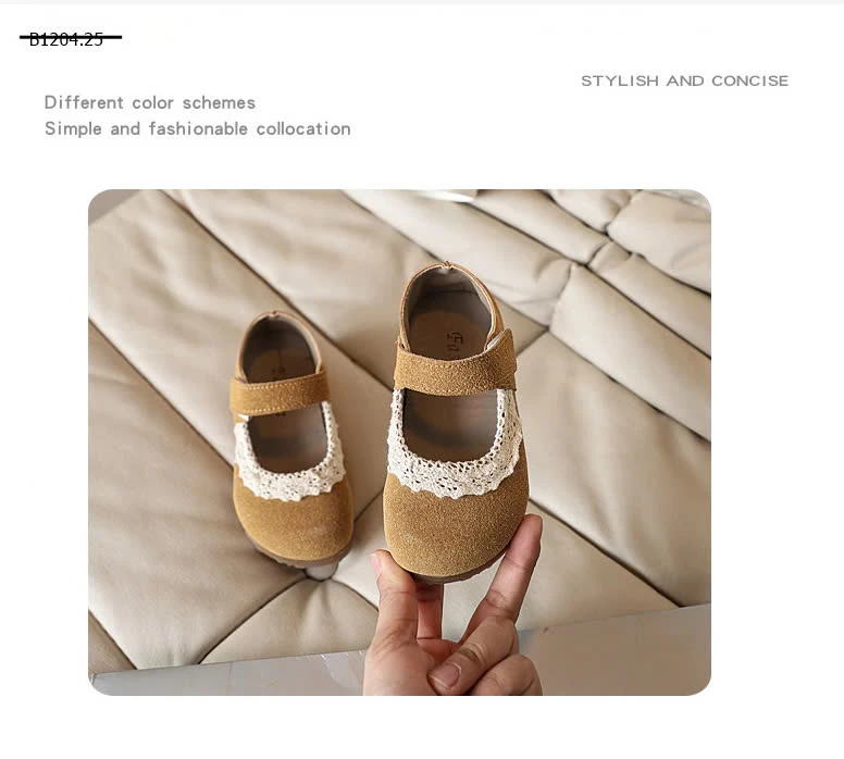 GIÀY BÚP BÊ DA LỘN PHỐI VIỀN REN CHO BÉ GÁI-sỉ Sz 23-28 : 125k           Sz 29-34 : 133k