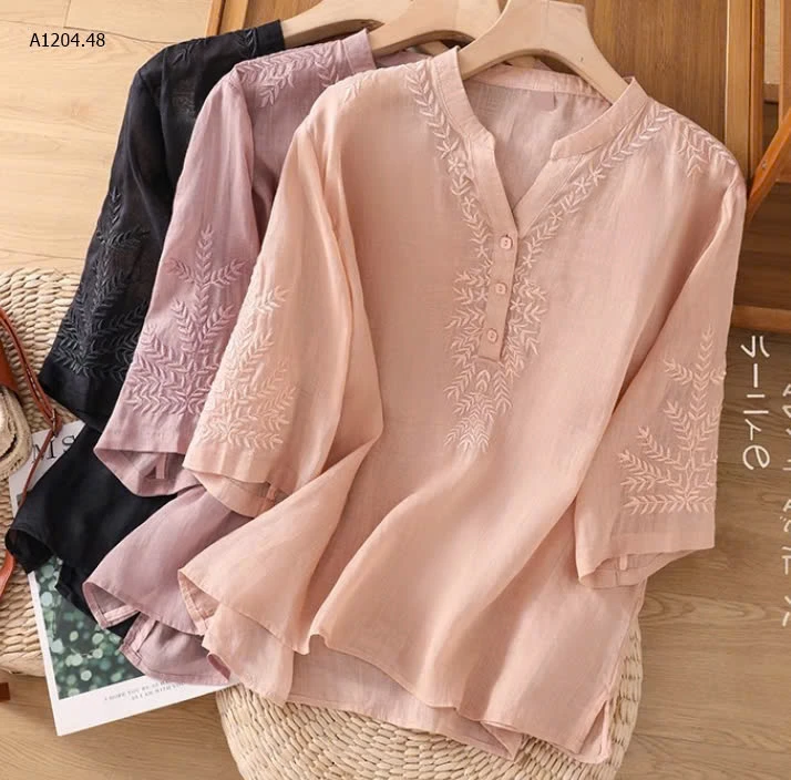 ÁO ĐŨI THÊU CỔ V TAY LỬNG NỮ SỈ 120K