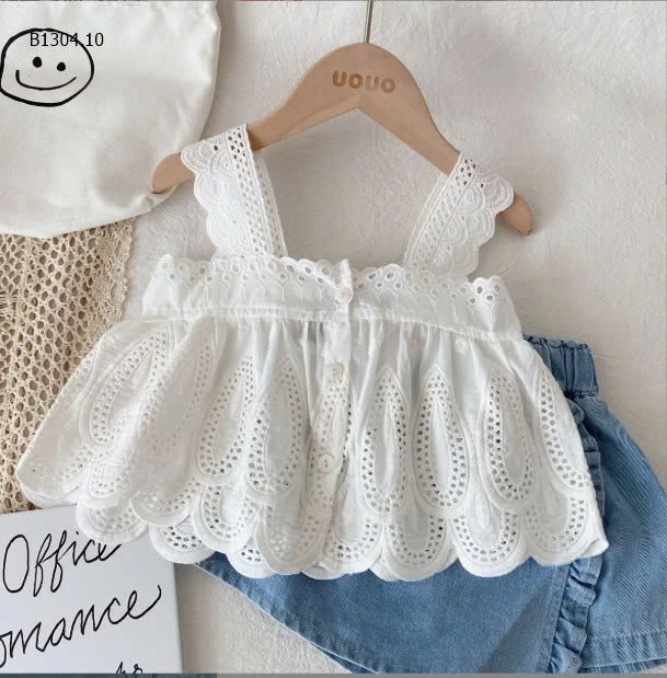 SET ÁO 2 DÂY VIỀN REN MIX QUẦN SHORT JEAN CHO BÉ GÁI - sỉ 125k