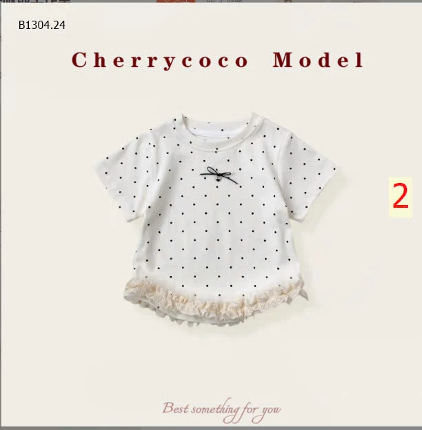  Bộ đồ mùa hè CHERRYCOCO họa tiết chấm bi giá sỉ như sau :  áo 123k/c  Quần 112k/c