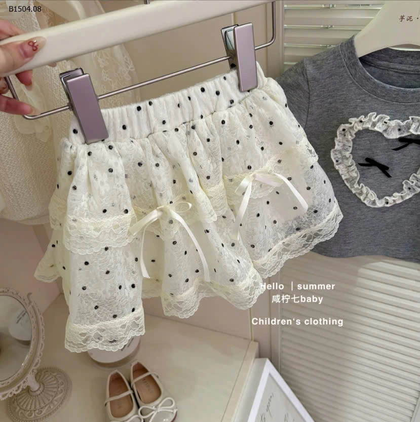 SET ÁO THUN MIX CHÂN VÁY REN CHẤM BI BG - sỉ 240k