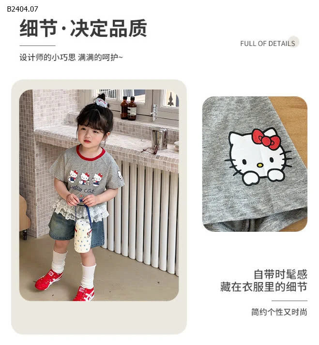 SET ÁO HELLO KITTY + SHORT JEAN PHỐI REN NINGLI-sỉ Áo : 93k           Quần : 145k 